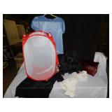 WOOD BOX, BLOUSES, LAUNDRY BASKET