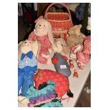 TEDDY BEARS, RABBITS, BASKET