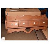 SOLID WOOD WALL SHELF W/ 4 DRAWERS.