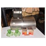 BREAD BOX, RADIO, 2 BB HOLDERS, CANDLE STICKS