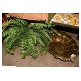 BRASS DISH AND ARTIFICIAL FERN