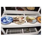 WOOD PLATE AND 3 PLATES.