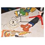 CONNECUT LAKE ITEMS, OLIVE OIL DOLL, CLOCK .