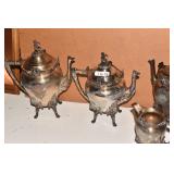 SILVERPLATE TEA POTS, CREAMER.