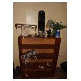 WOOD SHELF WITH CONTENTS