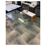 GLASS TOP COFFEE TABLE 15" H X 79" W X 36" D