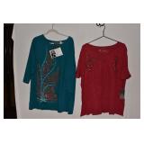 BOB MACKIE TURQUOISE 2 X AND DG RED EMBROIDERED