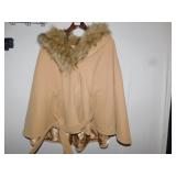 INC - SZ. M TAN CAPE W/ FAUX FUR TRIM
