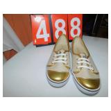 SZ. 7 RALPH LAUREN SHOES WHITE/GOLD NEW