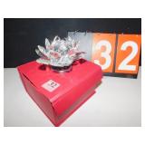 NEW GLASS CRYSTAL ROSE ON SMALL MIRROR, 4.5" WIDE