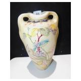 12" H JAPAN VASE RAISED ENAMEL DOUBLE HANDLE
