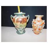 JAPANESE VASES DOUBLE HANDLE ENAMELED W/ BEADING,