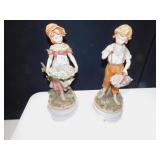 TWO ANDREA BOY & GIRL W/ FLOWERS FIGURES