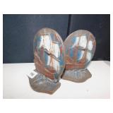 CAST IRON SHIP BOOK END ALBANY ON BACK