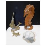 SWORD FISH, BRASS ALLIGATOR, CEMENT FROG