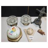 ALABASTER BALL, STONE BULL, CANDLE HOLDERS, ETC.