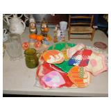 TEAPOT, THANKSGIVING DECORATIONS, GLASSES, ETC.