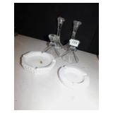 CANDLE STICK HOLDERS 7.5"H MILK GLASS ASHTRAYS