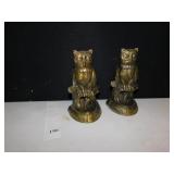 BOOK ENDS 9" H METAL OWLS 1974