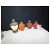 4 CARVED SNUFF BOTTLES
