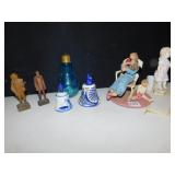 WOODEN FIGURINES, HANDPAINTED BELL, LADY IN