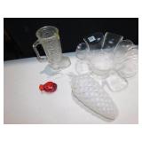 2 PINECONE ORNAMENTS 10" LONG, GLASS BOOT MUG,