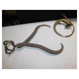 BRASS HORN, ICE TONGS VINTAGE LARGE
