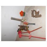 RAY-O-VAC VINTAGE FLASHLIGHT, YARD SPIKES, PAPER