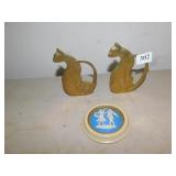 BRASS BOOKENDS, CAMEO PLAQUE