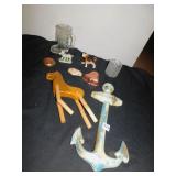DOG & GOAT FIGURINES, PLASTIC ANCHOR, WOODEN