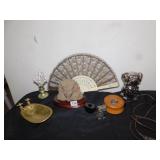 DECORATIVE FAN, BRASS MINI TUB, OWL, DISPLAY