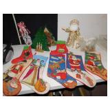 NEEDLEWORK STOCKINGS, SANTA, PINECONE AND TREE