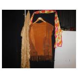 VINTAGE VEST W/ FRINGE AS FOUND, & SCARVES