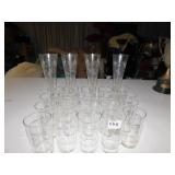 4 ROOSTER HAND PAINTED GLASSES 5" H W/ GOLD RIM