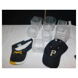 GLASS PLANTERS AND NEW PIRATE HAT AND VISOR