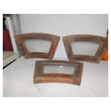 3 WOOD FRAMED CURVED WINDOWS 19" X 11"
