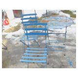 BLUE METAL FOLDING PATIO CAFÉ TABLE AND 2 CHAIRS