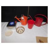 WATERING CAN TIN, RED PLANTER