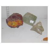 THREE CLEAR GLASS PIECES AND RED GLASS PIECE