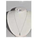 14 K WHITE GOLD NECKLACE W/ GREEN CENTER STONE