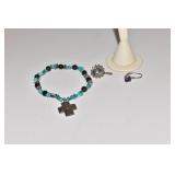 2PAIR STERLING EARRINGS + STERLING CROSS ON
