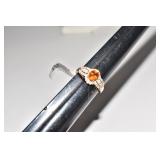 14KT GOLD GARNET, DIAMOND RING SIZE 7 IN BOX