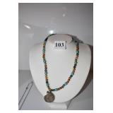 BEADED AND POLISHED STONE 18" NECKLACE & GEMSTONE