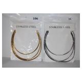 TRIPLE STRAND STAINLESS ONE SILVER TONE ONE GOLD