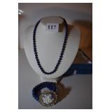 NECKLACE BLUE BEADS 18" W/ MATCHING 3 STRAND