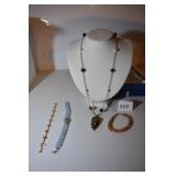 3 BRACELET AND 24" BEAD W/ SILVER TONE AND