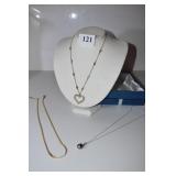 THREE NECKLACES 20" HEART PENDANT CHAIN, GOLD