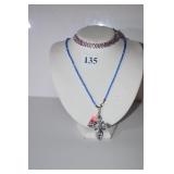 20" BLUE BEADED CROSS &