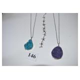 24" TWO FINE SILVER TONE CHAINS W/ STONE PENDANTS