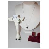 STERLING SZ. 6 RING AND SETS OF GREEN STONE